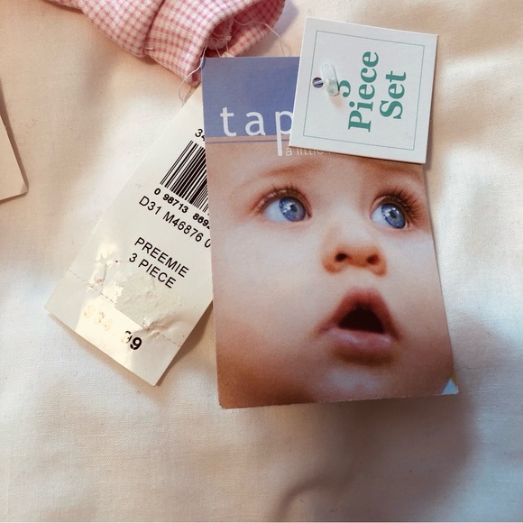 Tapioca 3 Piece Preemie Pink Gingham Sleeper Bonnet & Receiving Blanket Vintage - Picture 6 of 9